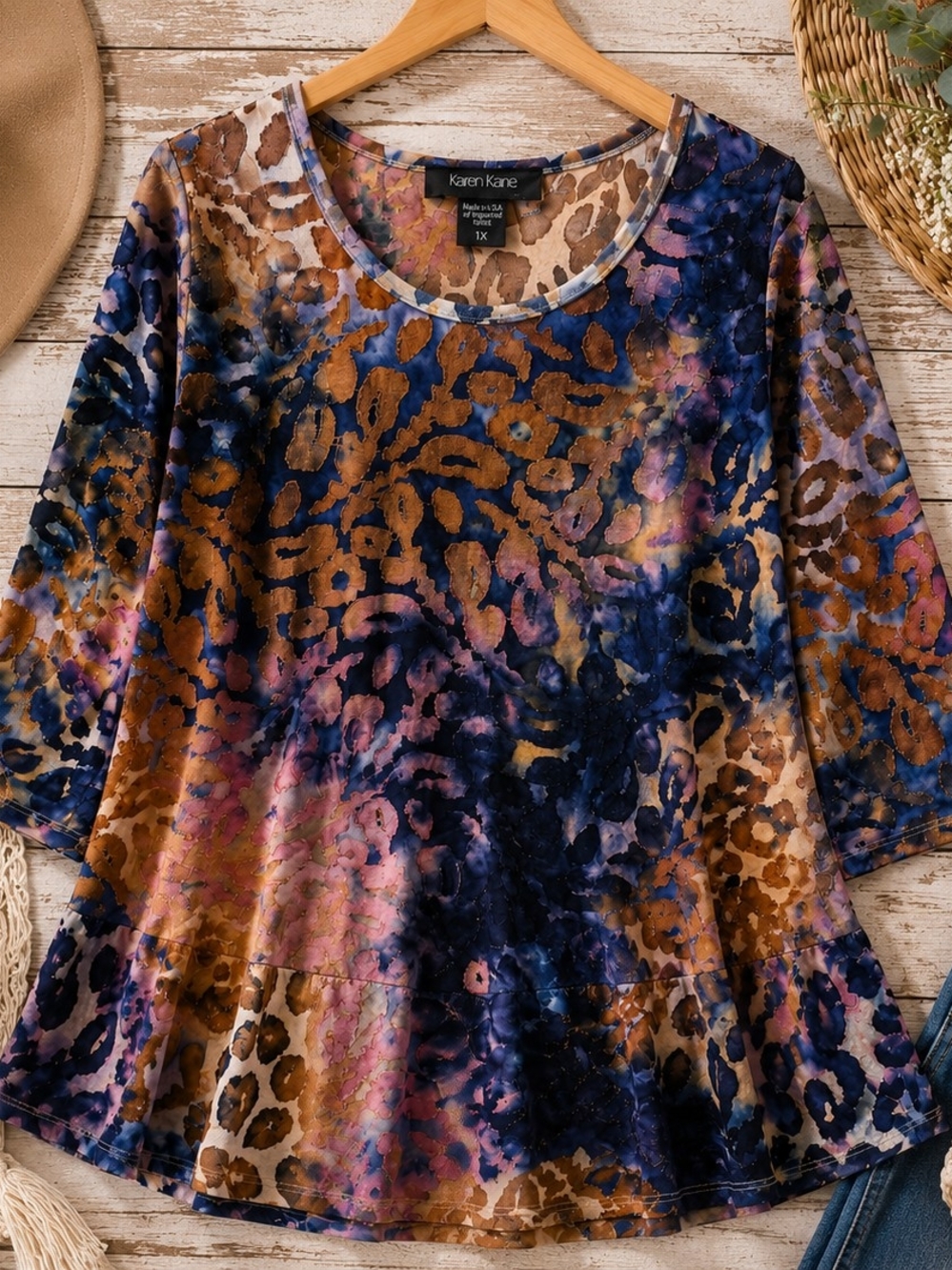 Karen Kane Abstract Watercolor Tunic Top 1X Boho